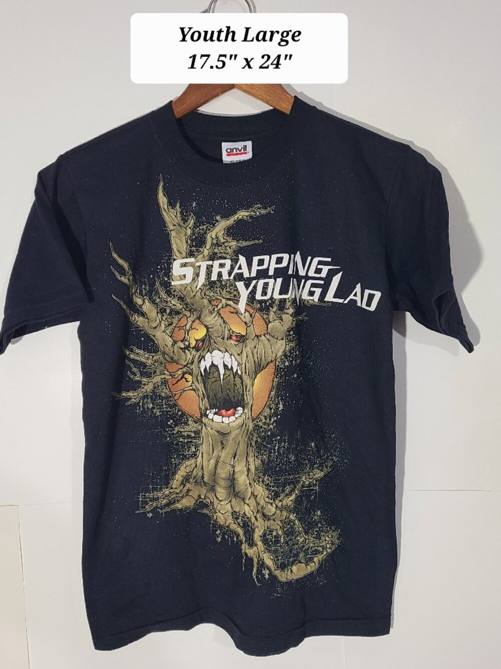 Vintage Y2K Strapping Young Lad Black Youth Large Anvil T-Shirt Metal
